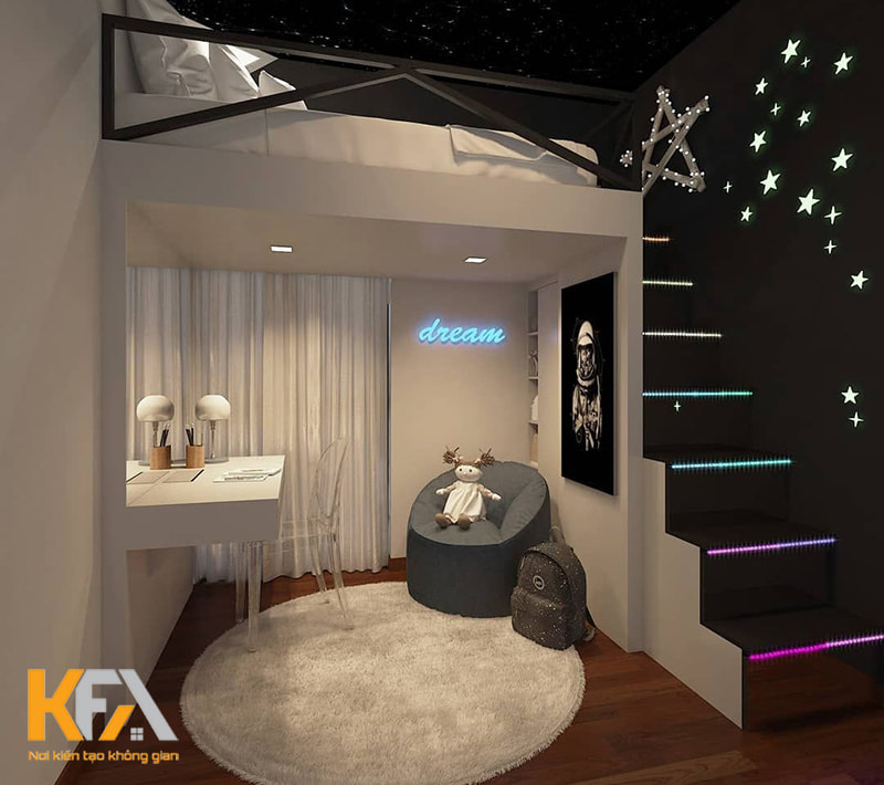 Decor phòng ngủ có gác lửng bằng decal 3D